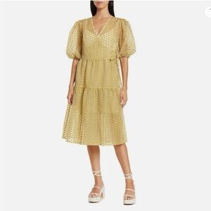 Topshop Sheer flower print tiered overlaid on a cream tank dress Size 4
